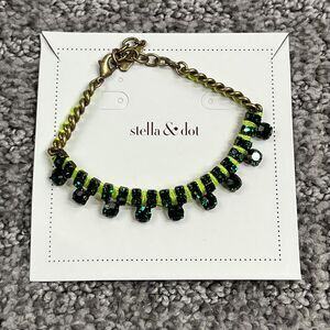 Stella Dot Bracelet Neon Green Rhinestone Chain Bling Womens Jewelry Signed